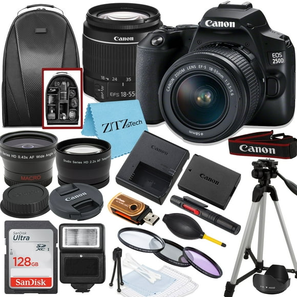 Canon EOS 250D / Rebel SL3 DSLR Camera with 18-55mm Lens, SanDisk 128GB Memory, Tripod, Backpack and ZeeTech Bundle (International Version)