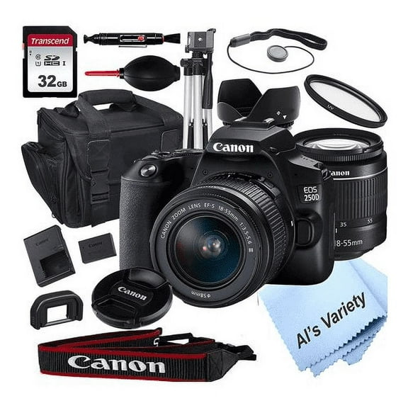 Canon EOS 250D Rebel SL3 DSLR Camera with 18-55mm f/3.5-5.6 Zoom Lens + 32GB Card, Tripod, Case, and More 18pc Bundle DSLR