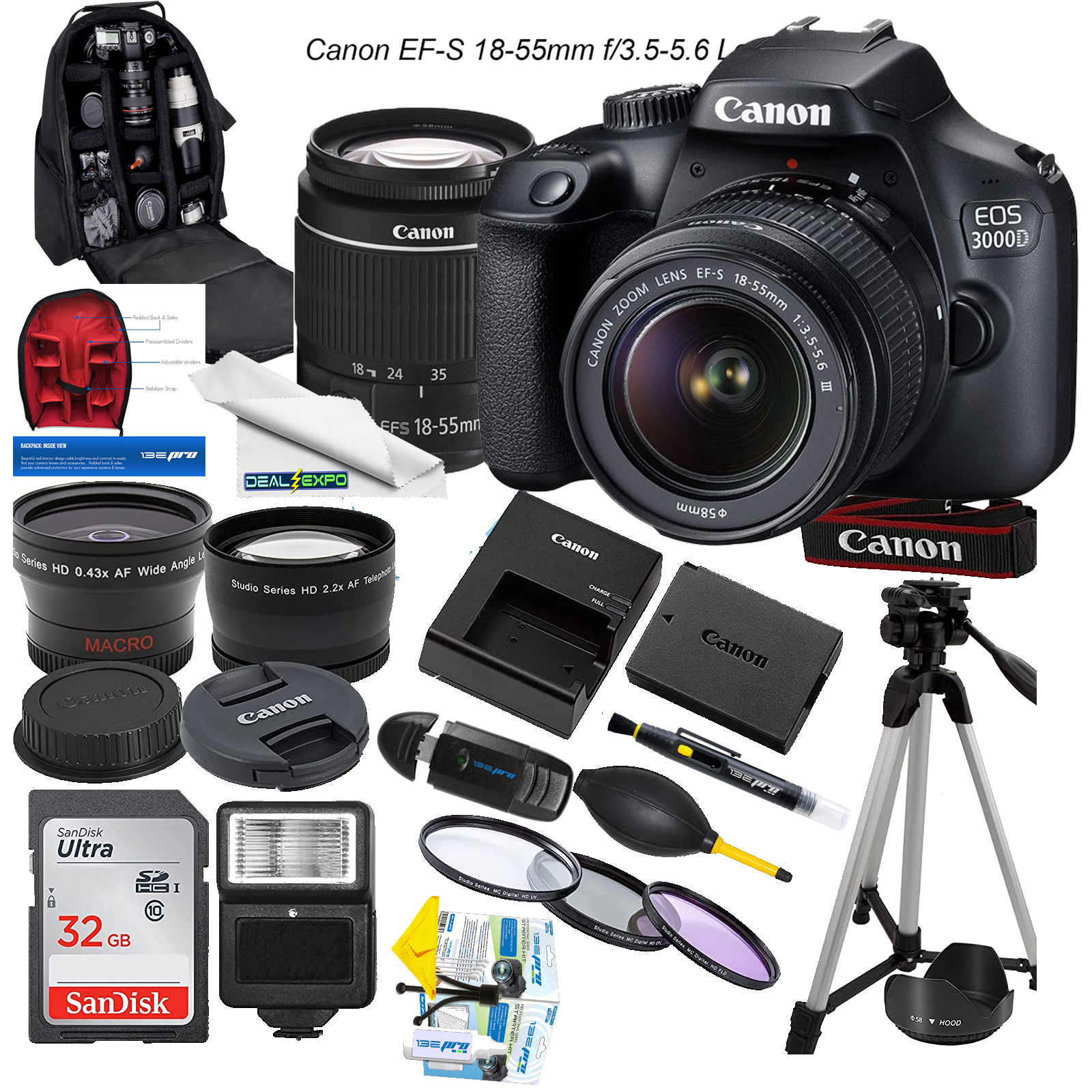 Canon EOS 3000D DSLR Camera with EFS 1855mm Lens + SanDisk 32GB Card