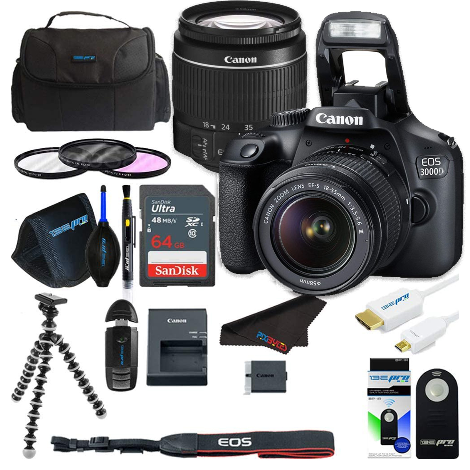 Canon EOS 3000D DSLR Camera with EFS 1855mm f/3.55.6 III Lens & Pixi