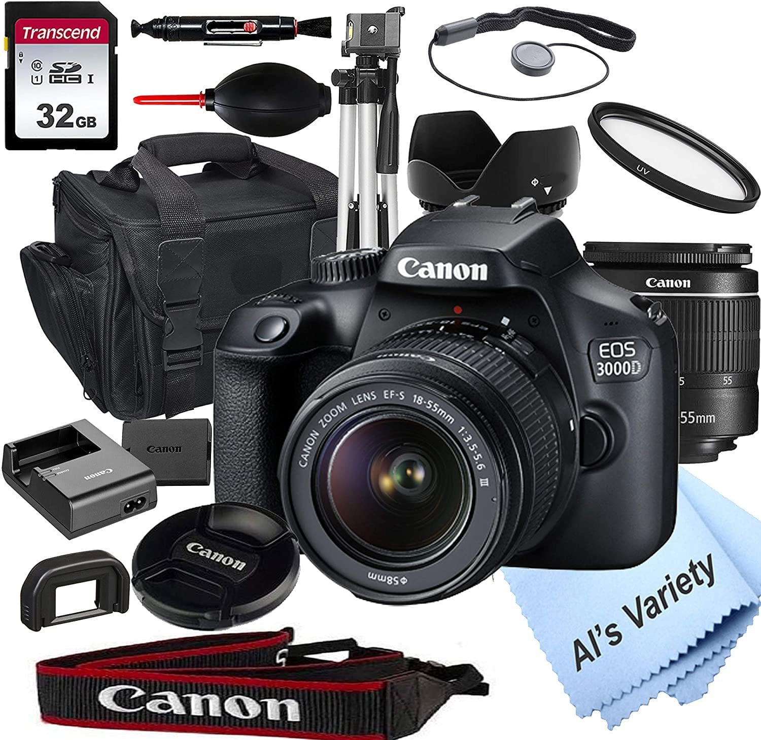 Canon EOS 3000D DSLR Camera, 18-55mm Lens, 32GB Card + Tripod