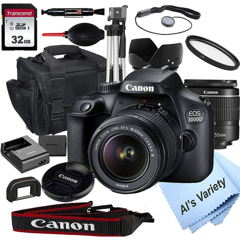 Canon EOS 3000D DSLR Camera, 18-55mm Lens, 32GB Card + Tripod