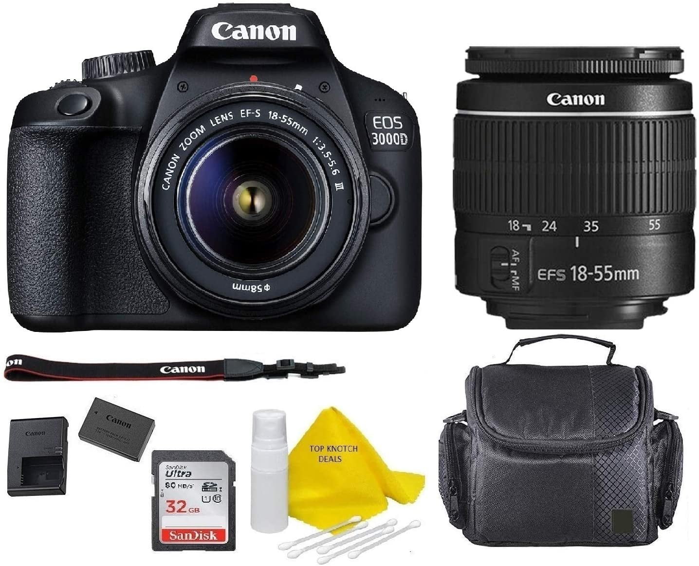 Canon EOS 4000D DSLR Camera with 18-55mm f/3.5-5.6 Zoom Lens,32GB Memory,  Case,Tripod w/Hand Grip and More(28pc Bundle)