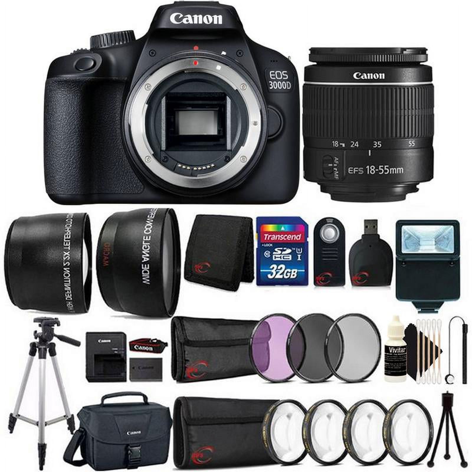 Canon EOS 3000D / Rebel T100 SLR Camera w/ 18-55mm Lens and 32GB Best Value Kit - image 1 of 11