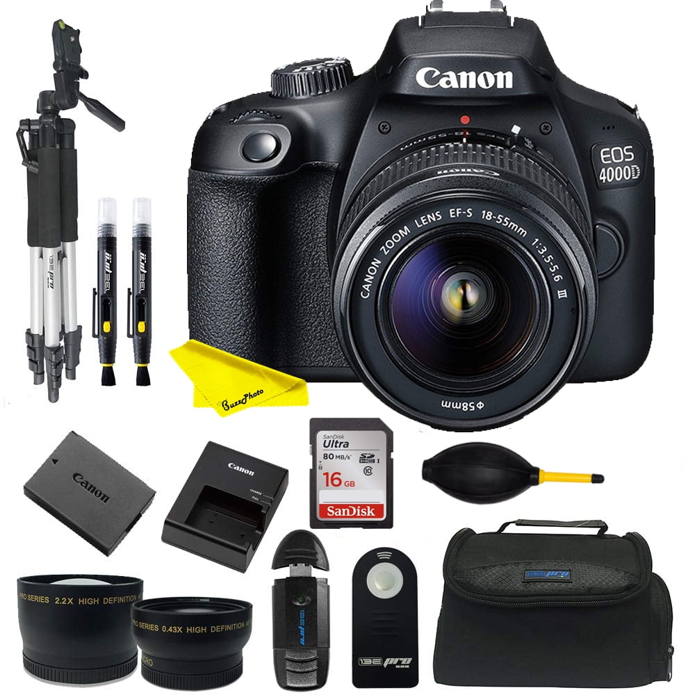 Canon EOS 4000D DSLR Camera with 18-55mm III & 75-300mm III Lens & Starter  Accessory Bundle – Includes: SanDisk Ultra 32GB SDHC Memory Card + Camera  Carrying Case + 2x Ultraviolet Filter +