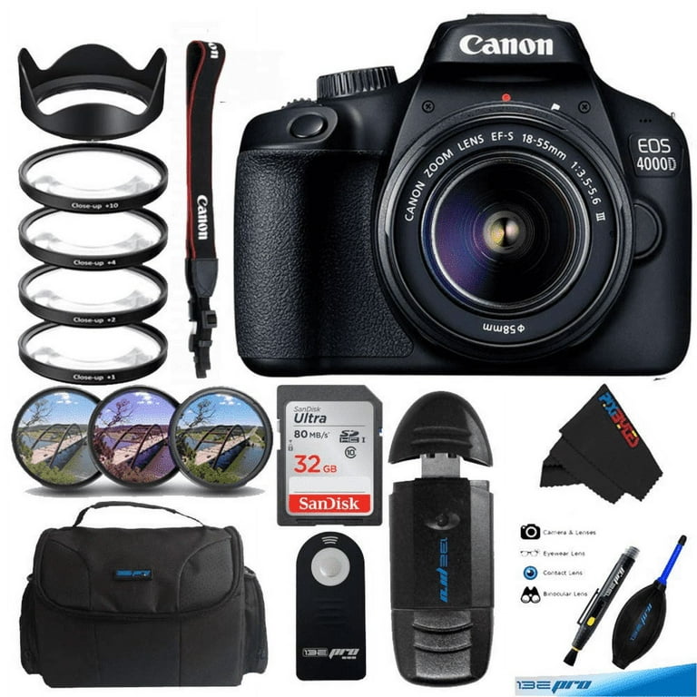 Canon EOS 4000D DSLR Camera EF-S 18-55 mm f/3.5-5.6 III Lens + Pixi Starter  Bundle Kit 