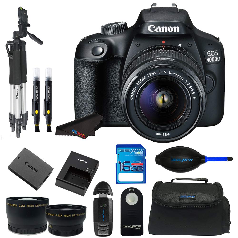 Canon EOS 4000D DSLR Camera EF-S 18-55 mm f/3.5-5.6 III Lens + Pixi Starter Bundle Kit - image 1 of 4