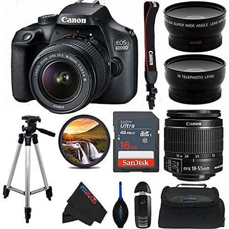 Canon EOS 4000D DSLR Camera with 18-55mm f/3.5-5.6 III Lens + 50-Inch Tripod + Buzz- Advanced Bundle (International Version)