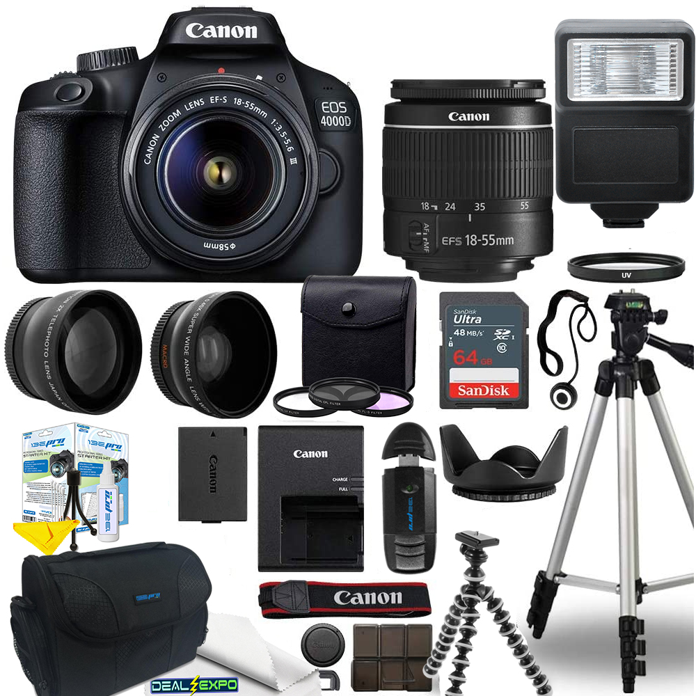 Canon EOS 4000D Digital SLR Camera Body w/Canon EF-S 18-55mm f/3.5-5.6 Lens DSLR Kit Bundled with Deal-ExpoComplete Accessory Bundle - International Model - image 1 of 5