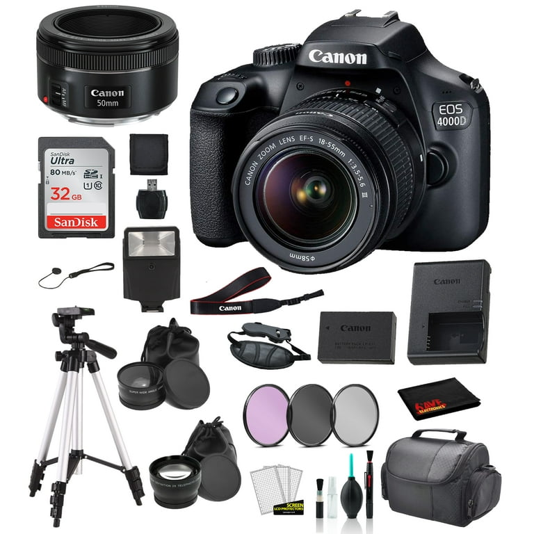 Canon EOS 4000D Rebel T100 18MP DSLR Camera + EF-S 18-55mm and EF 75-300  Lenses