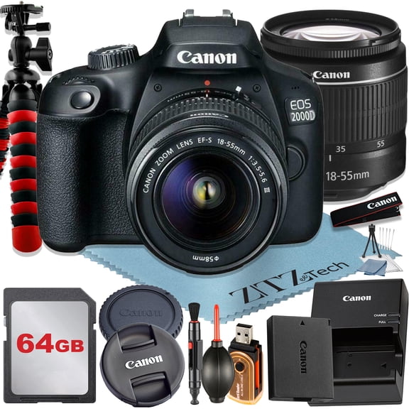 Canon EOS 4000D / Rebel T100 DSLR Camera 18MP with EF-S 18-55mm Zoom Lens + SanDisk 64GB Memory Card + Tripod + ZeeTech Accessory Bundle (International Model)