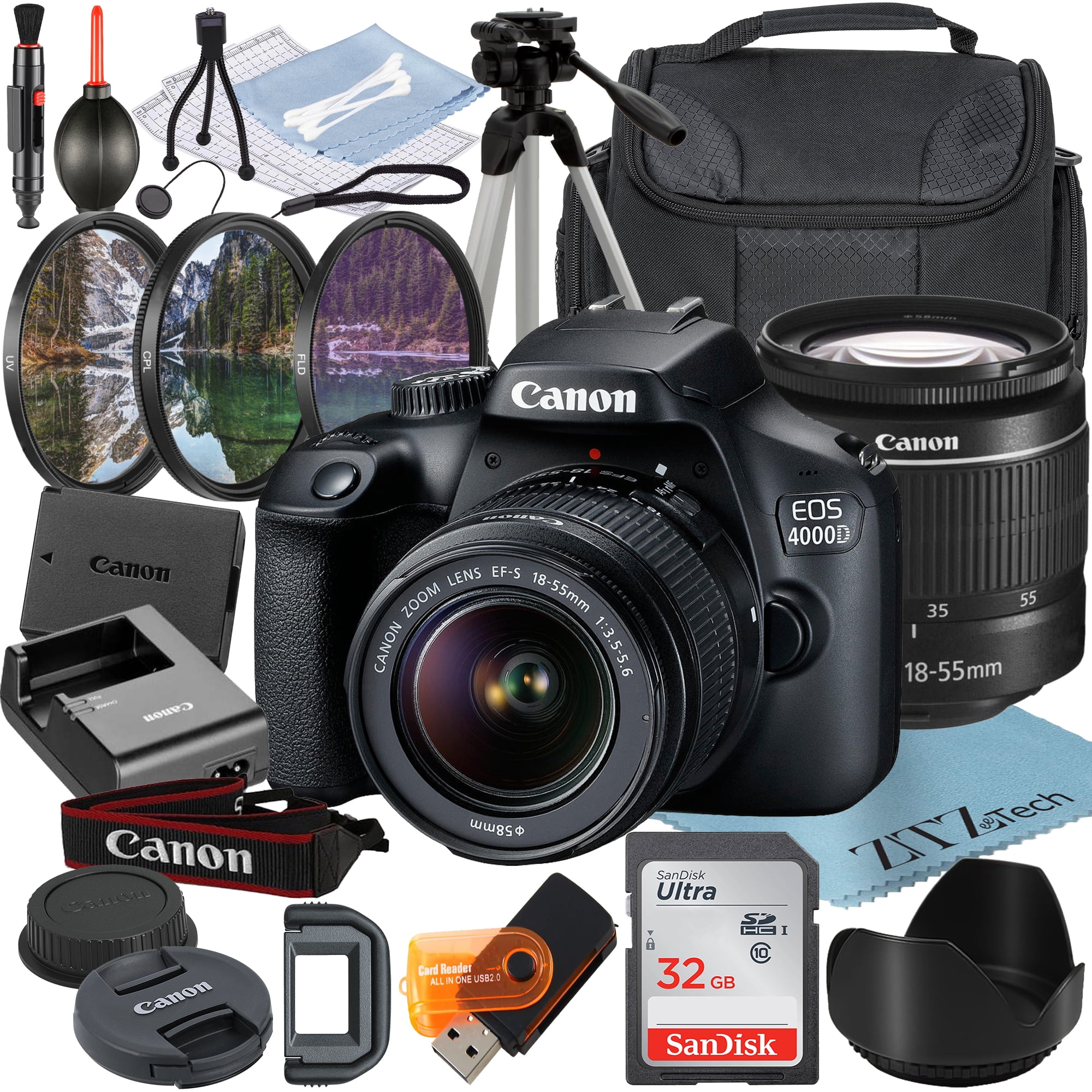 Canon EOS 4000D (Rebel T100) DSLR Camera Bundle Includes 1855mm Zoom Lens + SanDisk 32GB Card