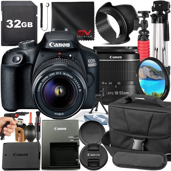 Canon EOS 4000D / Rebel T100 DSLR Camera Bundle with 18-55mm Zoom Lens + 32GB Card + Case + Tripod + SV Premium Accessory (International version)