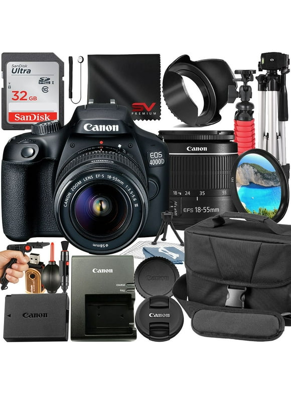 Canon EOS 4000D / Rebel T100 DSLR Camera Bundle with 18-55mm Zoom Lens + 32GB SanDisk Card + Case + Tripod + SV Premium Accessory