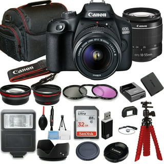 Canon EOS 4000D / Rebel T100 DSLR Camera w/EF-S 18-55mm F/3.5-5.6 Zoom Lens  + 64GB Memory + Case + Tripod + Filters 28pc Bundle 