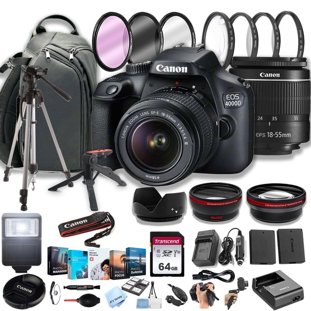 Canon EOS 4000D (Rebel T100) DSLR Camera w/EF-S 18-55mm F/3.5-5.6 Zoom ...