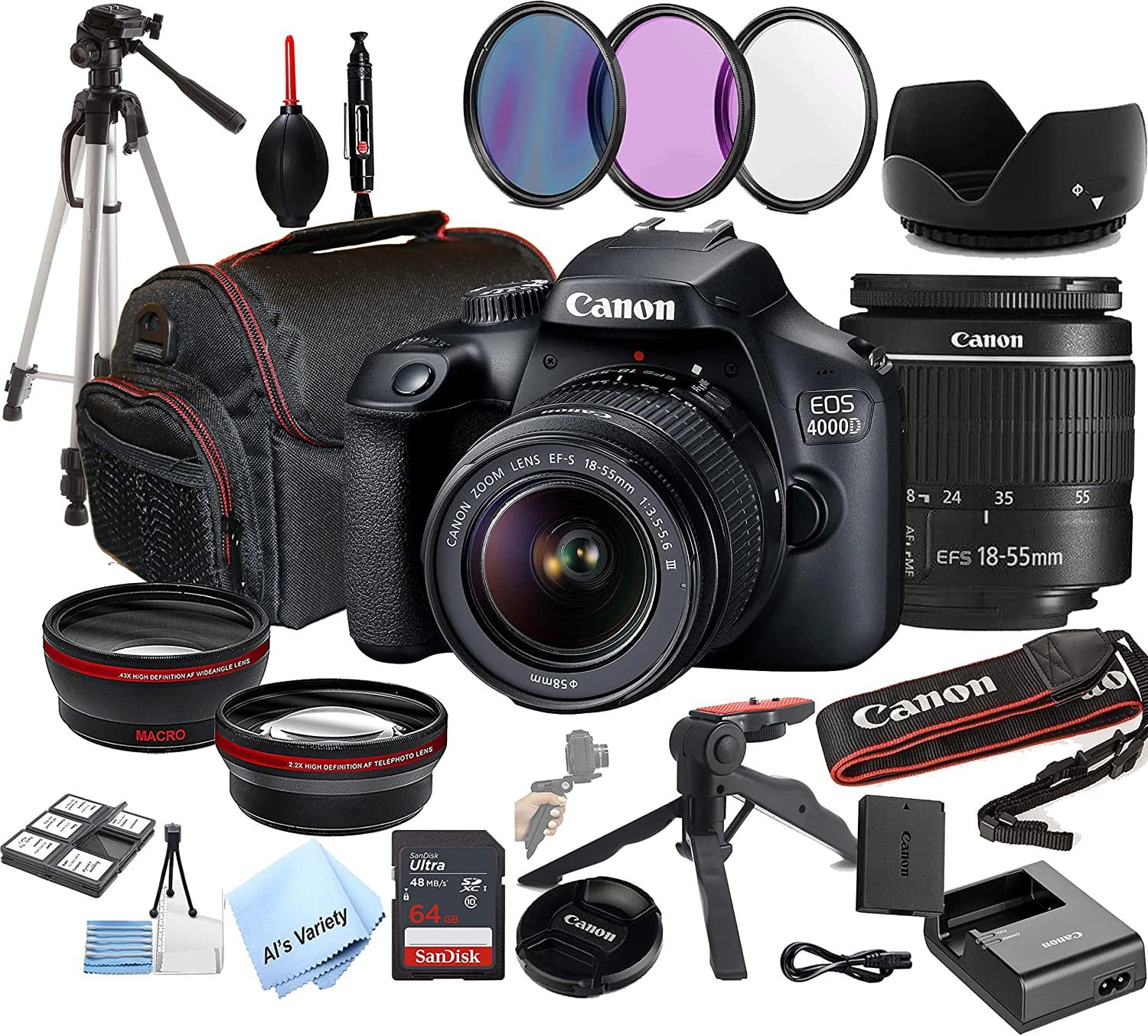 Canon EOS Rebel T7 DSLR Camera with EF-S 18-55mm f/3.5-5.6 IS II Lens Plus  Double Battery Tripod Cleaning Kit and Deco Gear Deluxe Case Accessory