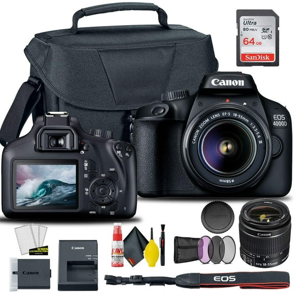 Canon EOS 4000D / Rebel T100 DSLR Camera with 18-55mm Lens, 58mm Filter Kit, International Model – Photo & Video Bundle