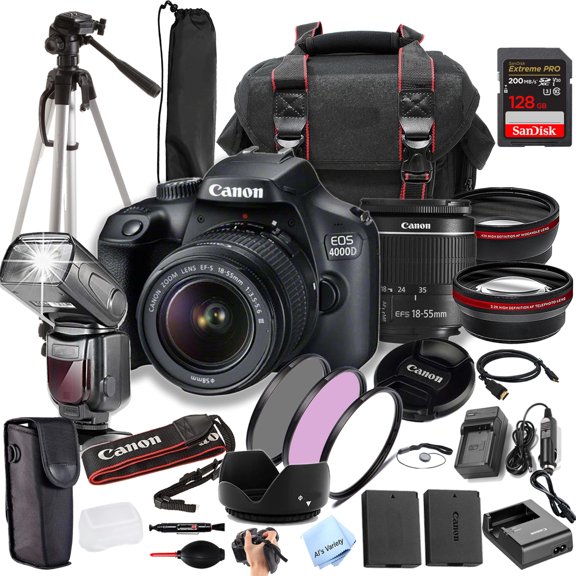 Canon EOS 4000D (Rebel T100) Digital Camera with EF-S 18-55mm, 18MP, Black, Extreme Pro-Bundle (International Version)