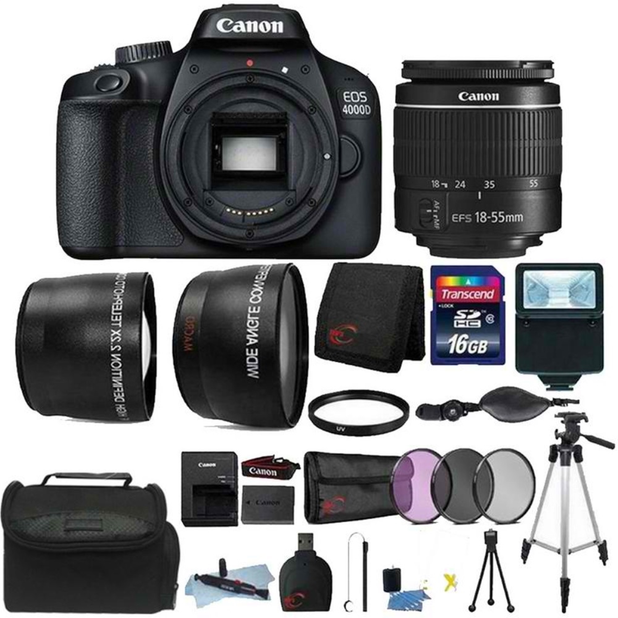 Canon EOS 4000D / Rebel T100 Digital SLR Camera Body w/Canon EF-S 18-55mm +16gb+Premium cleaning Cloth(Starter Set)Clean-Clear_Easy (WiFi) - image 1 of 10