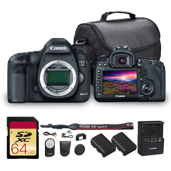 Canon EOS 5D Mark III DSLR Camera | 22.3MP Full-Frame CMOS Sensor, DIGIC 5+ Processor & Full HD Video | Great for Weddings, Portraits & Events (5260B002) + Bag + 64GB Card + Canon RC-6 + More