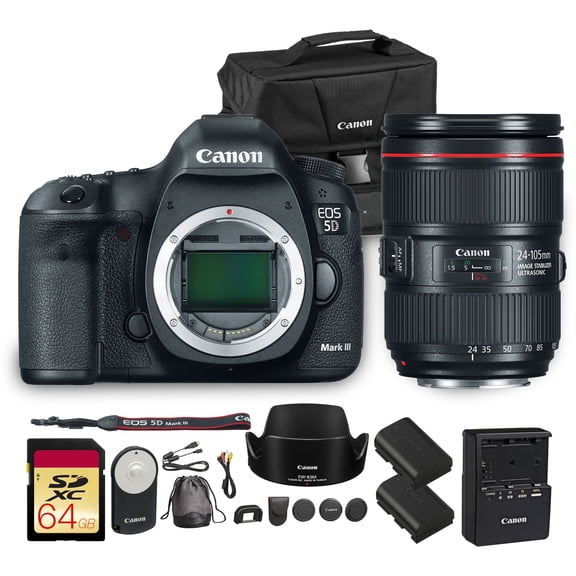 Canon EOS 5D Mark III DSLR Camera | 22.3MP Full-Frame CMOS Sensor, DIGIC 5+ Processor & Full HD Video | For Weddings & Portraits (5260B002) + Canon EF 24-105mm f/4L IS II USM Lens + RC-6 + Bag + More