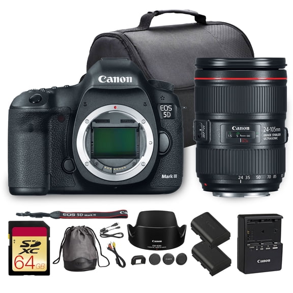 Canon EOS 5D Mark III DSLR Camera | 22.3MP Full-Frame CMOS Sensor, DIGIC 5+ Processor & Full HD Video | For Weddings & Portraits (5260B002) + Canon EF 24-105mm f/4L IS II USM Lens + 64GB Card + More