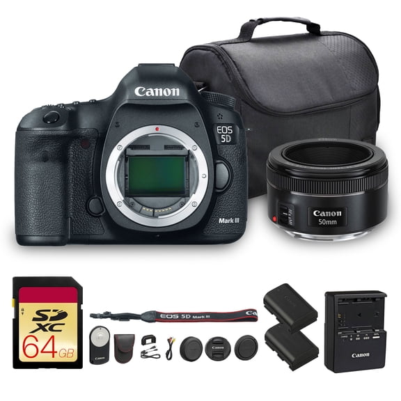 Canon EOS 5D Mark III DSLR Camera | 22.3MP Full-Frame CMOS Sensor, DIGIC 5+ Processor & Full HD Video | For Weddings, Portraits & Events (5260B002) + Canon EF 50mm f/1.8 STM Lens + RC-6 + Bag + More