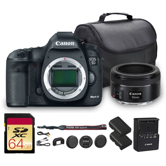 Canon EOS 5D Mark III DSLR Camera | 22.3MP Full-Frame CMOS Sensor, DIGIC 5+ Processor & Full HD Video | For Weddings, Portraits & Events (5260B002) + Canon EF 50mm f/1.8 STM Lens + 64GB Card + More
