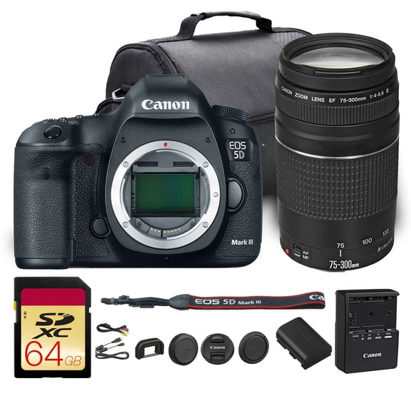 Canon EOS 5D Mark III DSLR Camera | 22.3MP Full-Frame CMOS Sensor, DIGIC 5+ Processor & Full HD Video | For Weddings, Portraits & Events (5260B002) + Canon EF 75-300mm f/4-5.6 III Lens + Bag + More