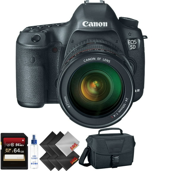 Canon EOS 5D Mark III DSLR Camera with 24-105mm Lens + 64GB Memory Card + 2 Year Accidental Warranty Bundle (International Version)