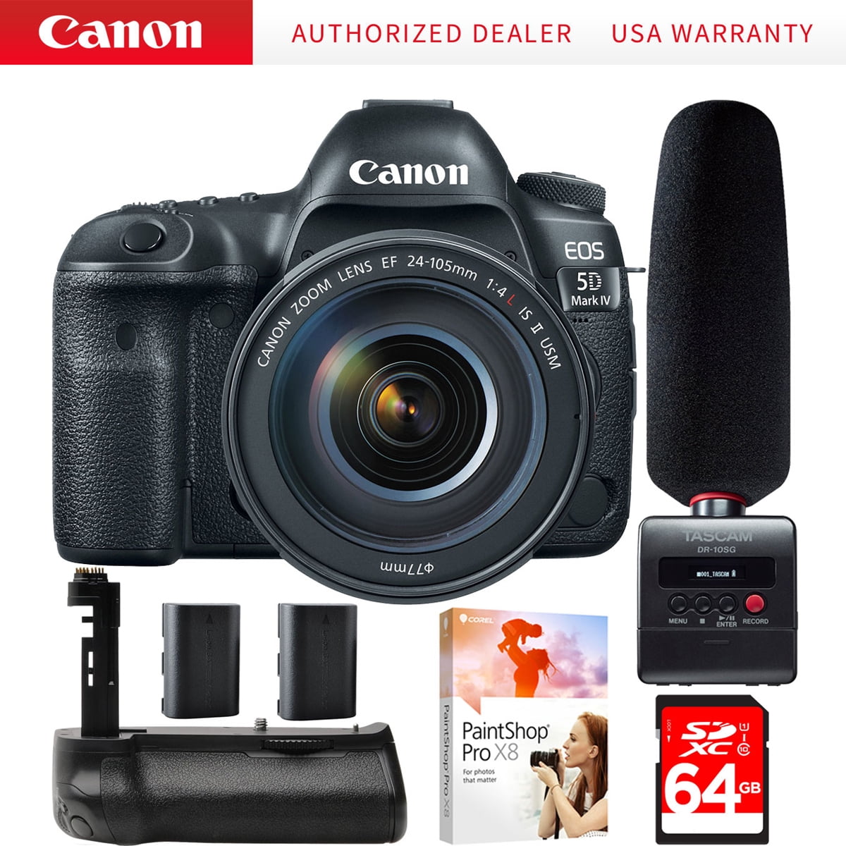 Canon EOS 5D Mark IV DSLR Camera, EF 24-105mm Lens, Tascam Audio