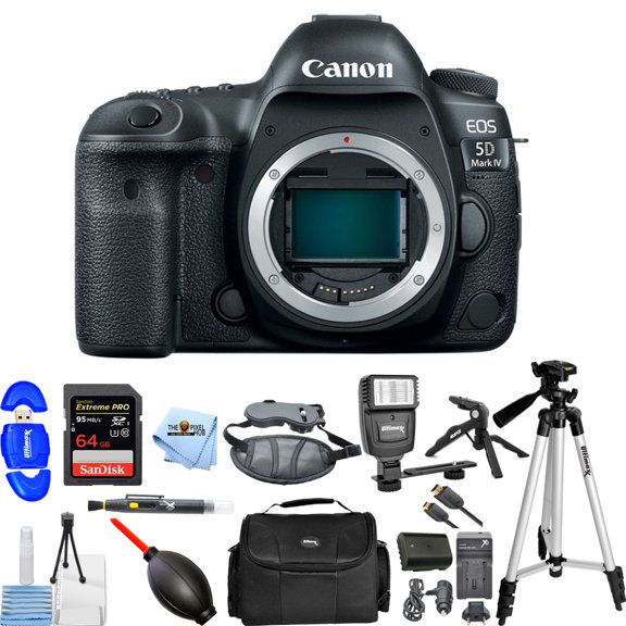 Canon EOS 5D Mark IV 4K DSLR Camera International Model (Body Only) 1483C002 + 64GB + Flash Bundle