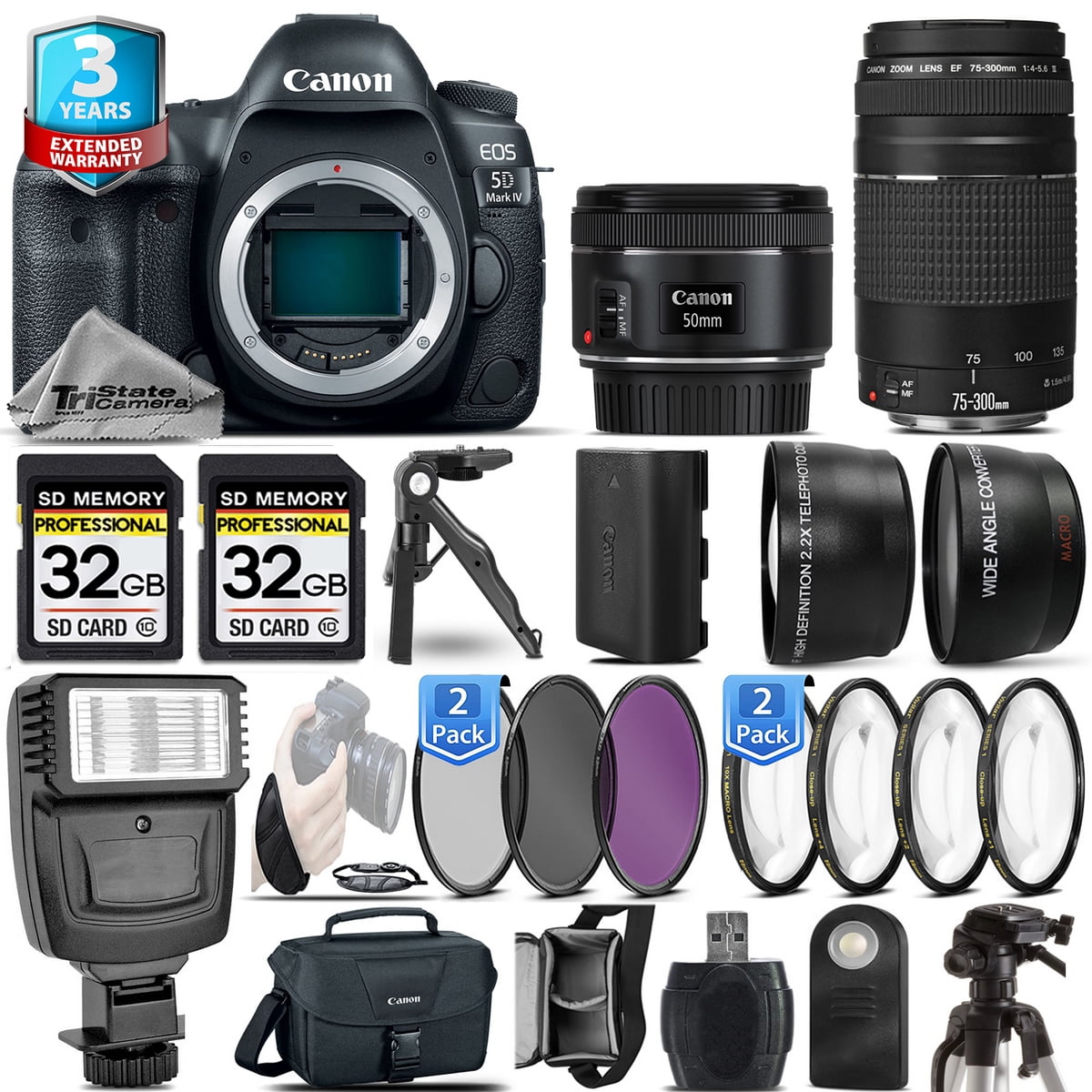 Canon EOS 5D Mark IV 本体と付属品② Canon EOS 5D Mark IV Camera + 50mm 1.8 STM + 75-300 III + 2yr
