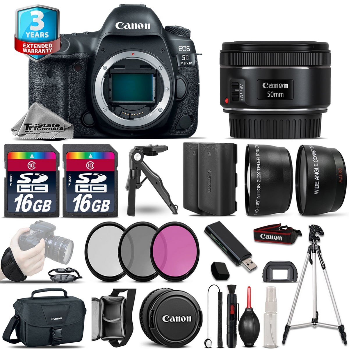 Canon EOS 5D Mark IV Camera + 50mm - 3 Lens Kit + 32GB + EXT