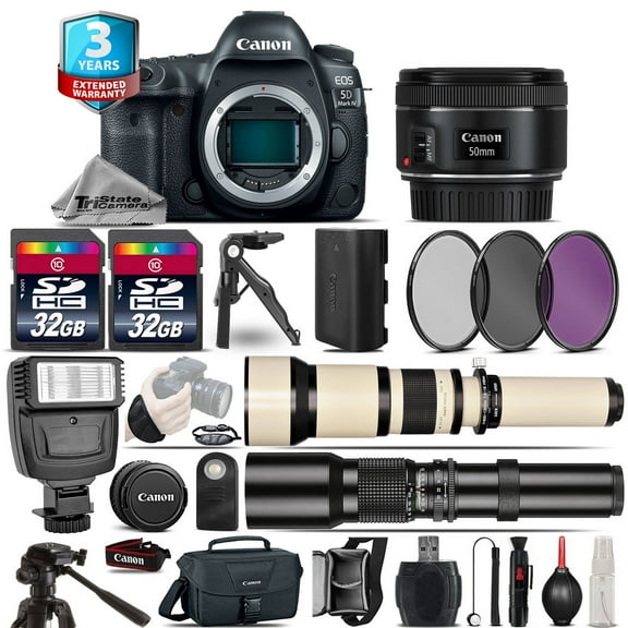 Canon EOS 5D Mark IV Camera + 50mm + 650-1300mm + 500mm + 2yr Warranty -64GB Kit (International Version)