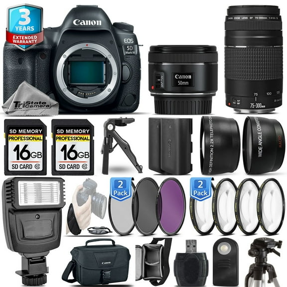 Canon EOS 5D Mark IV Camera + 50mm + 75-300 + EXT BATT - 32GB Kit + 2yr Warranty (International Version)