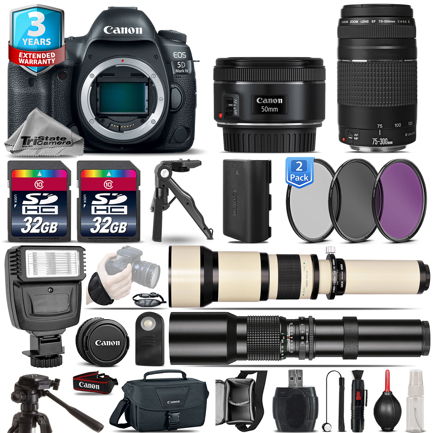 Canon EOS 5D Mark IV Camera + 50mm STM + 75-300mm III+ 2yr Warranty - 64GB Kit - image 1 of 11
