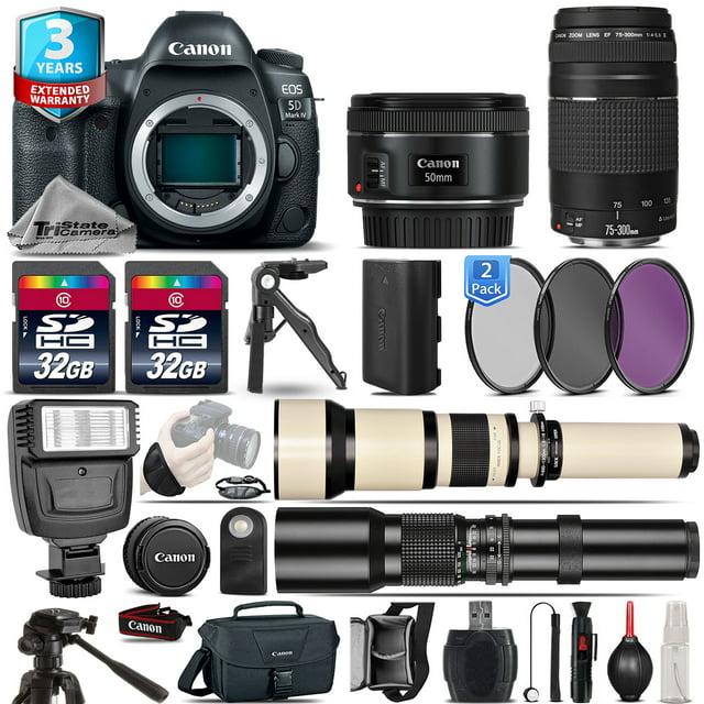 Canon EOS 5D Mark IV Camera + 50mm STM + 75-300mm III+ 2yr Warranty - 64GB Kit