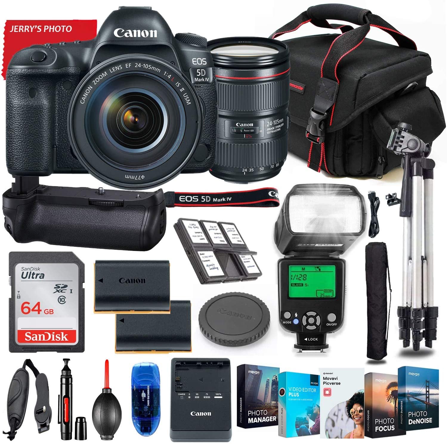 Canon EOS 5D Mark IV DSLR Camera with 24-105mm USM Lens Bundle + Battery Grip + Premium Accessory Bundle Including 64GB Memory, Extra Battery, Filters, Photo/Video Software Package, Bag & More - image 1 of 8
