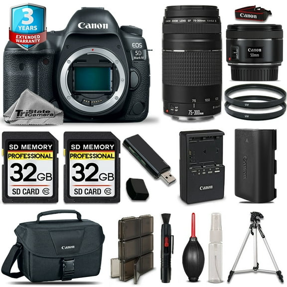 Canon EOS  5D Mark IV DSLR Camera + 50mm STM + 75-300mm + 64GB + 2yr Warranty (International Version)
