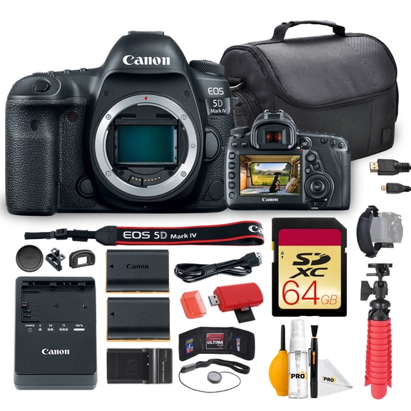 Canon EOS 5D Mark IV DSLR Camera Bundle | 30.4MP Full-Frame CMOS Sensor, Dual Pixel AF & 4K Video | For Pro Photography, Weddings, Portraits & Events (1483C002) + 64GB Card + Battery + Charger + More