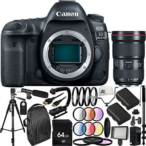 Canon EOS 5D Mark IV DSLR Camera with EF 16-35mm f/2.8L III USM Lens - International Version (No Warranty) 30PC Accessory Bundle. Includes 64GB Memory Card + 2 Replacement LP-E6 Batteries + MORE
