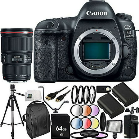 canon eos 5d mark iv dslr camera with ef 16-35mm f/4l is usm lens - international version (no warranty) 30pc accessory bundle. includes 64gb memory card + 2 replacement lp-e6 batteries + more