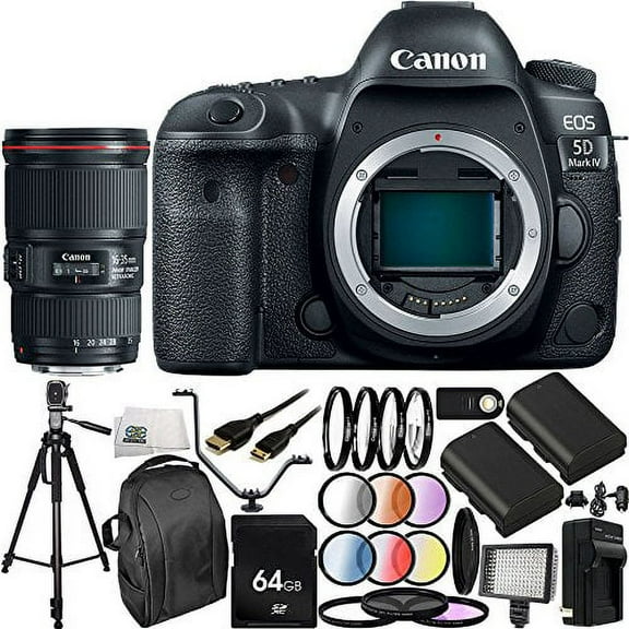 canon eos 5d mark iv dslr camera with ef 16-35mm f/4l is usm lens - international version (no warranty) 30pc accessory bundle. includes 64gb memory card + 2 replacement lp-e6 batteries + more
