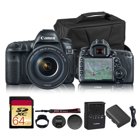Canon EOS 5D Mark IV DSLR Camera with EF 24-105mm f/4L IS II USM Lens | Full-Frame 30.4MP, 4K Video, Dual Pixel CMOS AF | Professional Photography Kit (1483C010) + Canon Shoulder Bag + 64GB Card