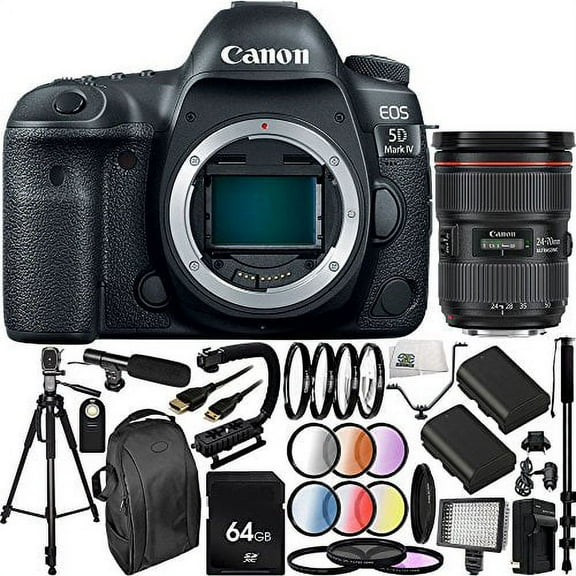 Canon EOS 5D Mark IV DSLR Camera with EF 24-70mm f/2.8L II USM Lens - International Version (No Warranty) 30PC Accessory Bundle. Includes 64GB Memory Card + 2 Replacement LP-E6 Batteries + MORE