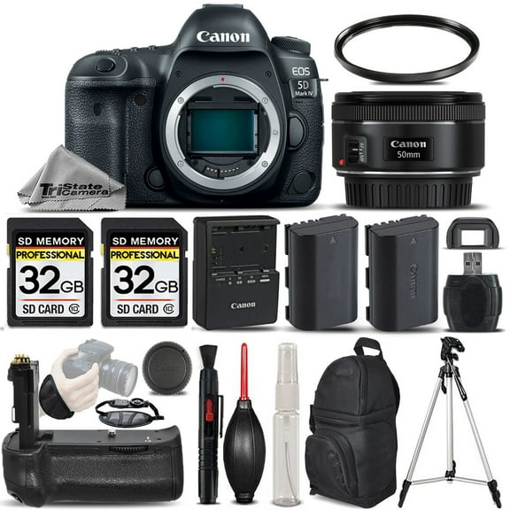 Canon EOS 5D Mark IV DSLR Camera GPS+ 50mm 1.8 + BATT GRIP + EXT BATT - 64GB KIT (International Version)