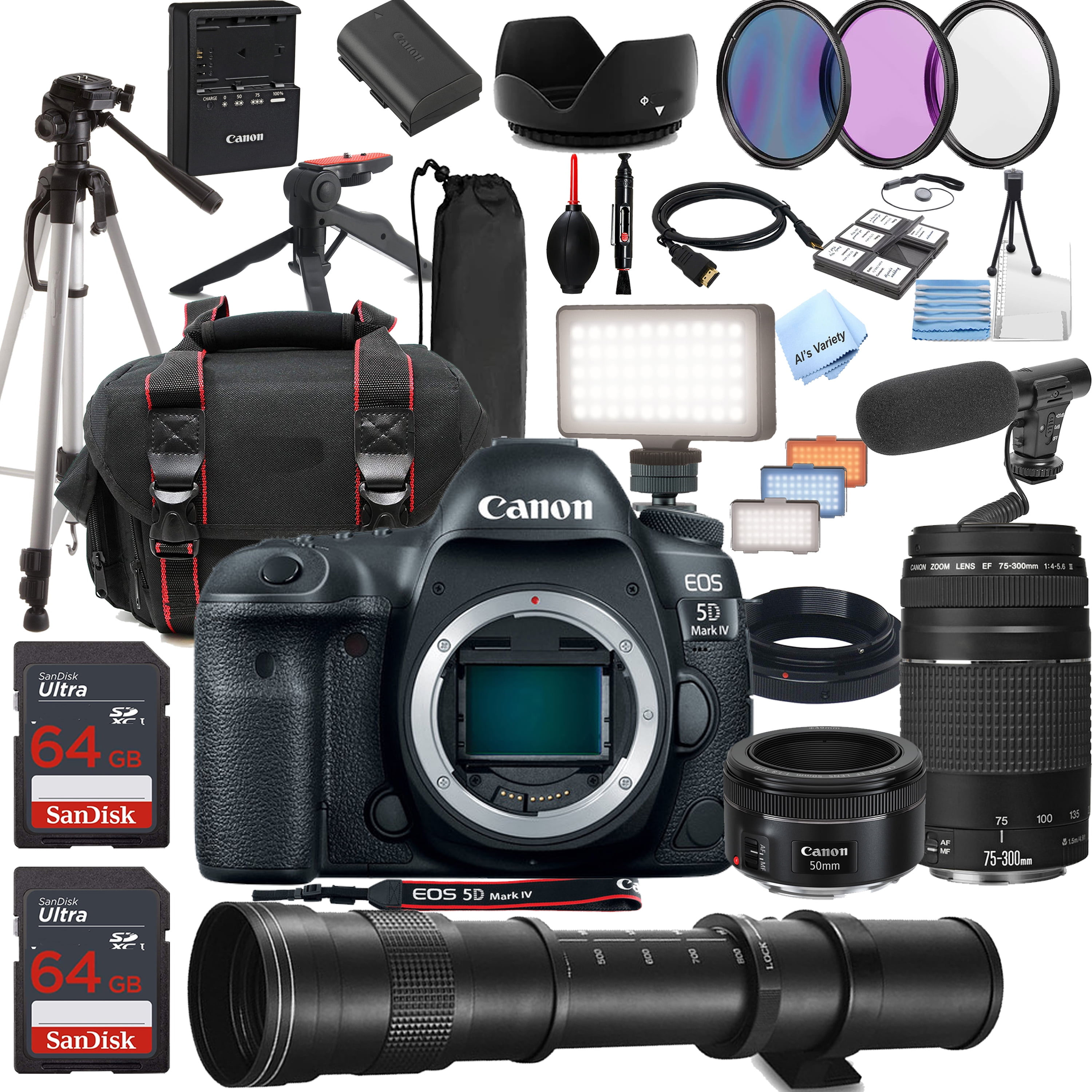 Canon EOS 5D Mark IV DSLR Camera w/ EF 50mm STM + 75-300mm + 420 
