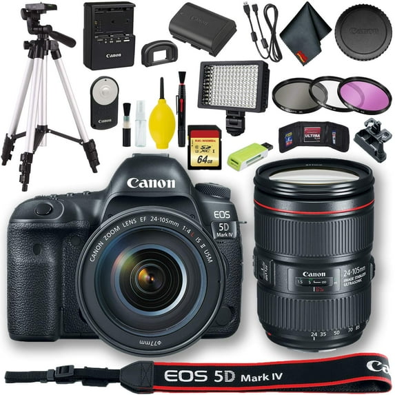 Canon EOS 5D Mark IV DSLR Camera with 24-105mm F/4L II Lens + 64GB Pro Bundle (International Version)